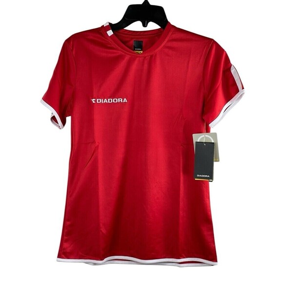 Diadora DiaDry Short Sleeve Women's Athletic Soccer Running Jersey Red White S - Picture 10 of 10